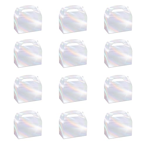 Namhcir 12Pack Gable Boxes, Party Treat Favor Box Candy Boxes with Handles Birthday Gift Boxes for Kids, Wedding, Anniversary, Christmas (Silver)