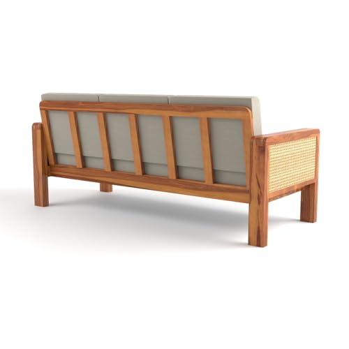 Image of Sheesham Wooden 3 Seater Sofa for Living Room | Solid Wood Sofa with Cane Side Panel | Rosewood Sofa Set for Home & Office | Lounge (Honey Finish, 3 Seater)