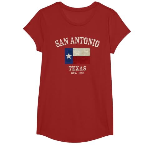 Vintage San Antonio Texas EST 1718 T-Shirt, Girls, Cranberry Red, Medium