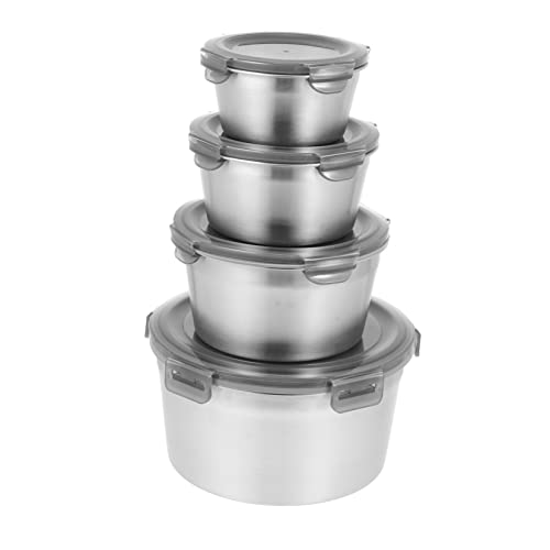 HOLIDYOYO 4 Piezas Recipiente De Acero Inoxidable Plato Para Servir Comida Servicio Bochas Mezclando Tazón De Sopa Con Tapa Recipientes Con Tapas Cuenco Para Hornear Bol Acero Inoxidable 304