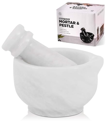 SPESHSTONES Ensemble mortier et pilon en marbre, petit bol broyeur de pilules en pierre blanche de 7,6 cm, outils pour épices et herbes, pour guacamole,...