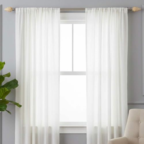 Image of The Decor Mart 28 inch-48 inch Adjustable Curtain Rod for Door & Windows with Brackets Set Curtains Hanging Extendable Stailness Steel Pipe Holder with Honey Comb MOP Finial (Silver, 0.75 inch Diameter)