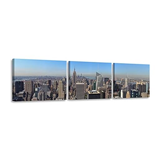 Foto Canvas Cuadro Nueva York | Cuadros Decoración Salón Modernos New York Lienzos Decorativos - Decoración Pared | Cuadros New York 3 Piezas - 126 x 30 cm sobre Bastidor de Madera Listos para Colgar