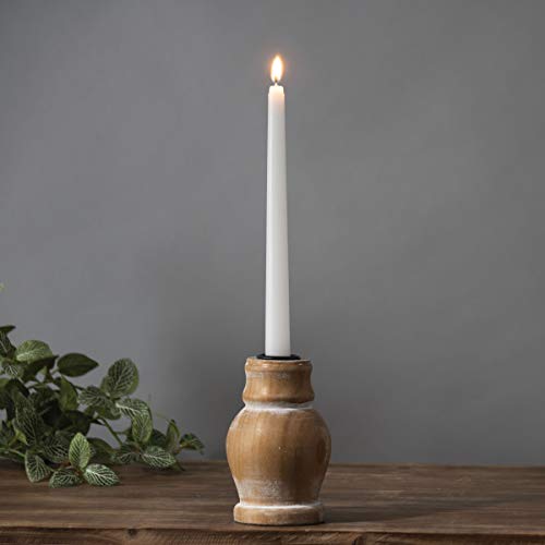 Foreside Home & Garden Natural Whitewashed Small Taper Candle Holder