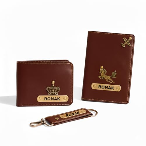 Image of Customized Wallet, Passport Cover & Keychain for Man | Personalised Name Engraved Combo Set | Gift for man | Gifts for Men | Birthday Anniversary Party Return Gifts