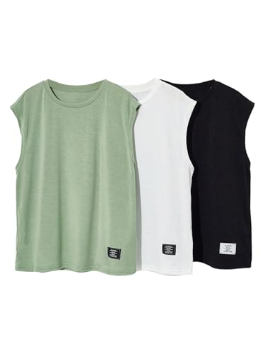 Floerns Boy's 3 Piece Crew Neck Tank Top Sleeveless Summer Casual Comfy Shirt Tops