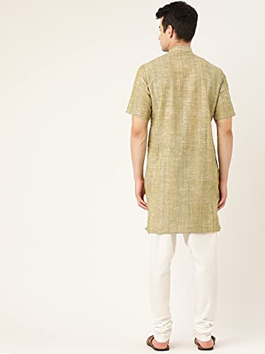 Image of Rajubhai Hargovindas Green Khadi Half Sleeve Kurta