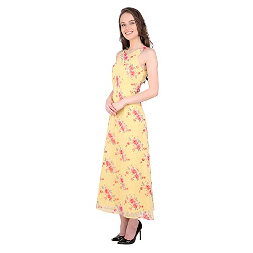 Image of MARC LOUIS 2529 Lemon Maxi Dress | Printed Long Strap Dress for Women & Girls