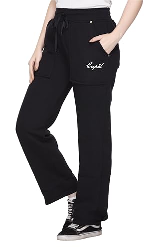 Image of CUPID Loose Fit Warm Fleece Sweatpants, Solid Elastic Sports Trouser, Winter Wear Joggers for Night n Gym for Girls M to 5XL
