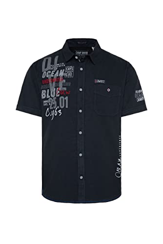 Camp David Herren Freizeithemd mit Tasche und Artworks