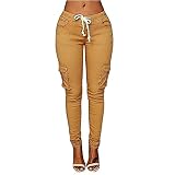 Damen Freizeithose Bikerhose Sport Gerades Bein Kampfhose Jogginghose Taschen Cargohose Climbing Pants Outdoor Kletterhose (Gelb,L)