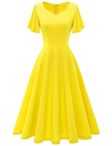 Image of HomRain Wedding Guest Dresses for Women Vintage Short Sleeves Casual Fit and Flare Cocktail Formal Dress for Tea Party