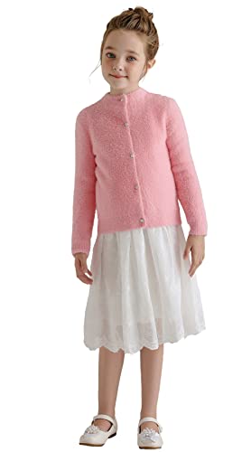 SMILING PINKER Girls Cardigan Crewneck Fuzzy Button Sweater Long Sleeve Winter Eyelash Jacket for Dress