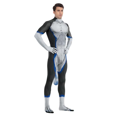 Image of Animal Full Bodysuit for Men Muscle Spandex Jumpsuit Furry Costume with Big Tail for Adult Cosplay Halloween Party