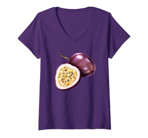 Femme Maracuja T-Shirt Fruit de la Passion Motif Fruits de la Passion T-Shirt avec Col en V