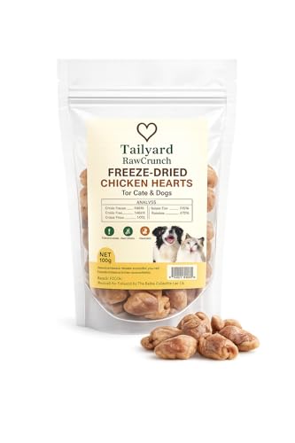 Tailyard Freeze Dried Chicken Hearts for Dogs & Cats 100g Natural Single Ingredient Treats High Protein Raw Diet Topper Grain Free Healthy Training Treats for Pets