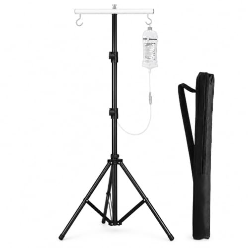Image of 6ft Adjustable Iron IV Drip Stand with 2 Hook Holder & Carry Bag, Portable Saline Glucose Stand, Hospital IV Pole for Clinic, Home Care, Patient Room & Medical Use