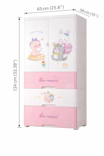 Image of Sunderlook Plastic Wardrobe for Kids Clothes - Foldable Collapsible Wardrobes for Clothes, Large Cupboard for Storage for Men and Women (Rose White, 1 + 3 Door)