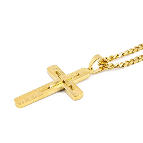 Crucifix Necklace Gold for Men Filigree Cross Pendant Chain Gift Men Teens 5mm Diamond Cut Overlay Resists Tarnishing Solid Lobster Clasp Valentine Gift 24inch