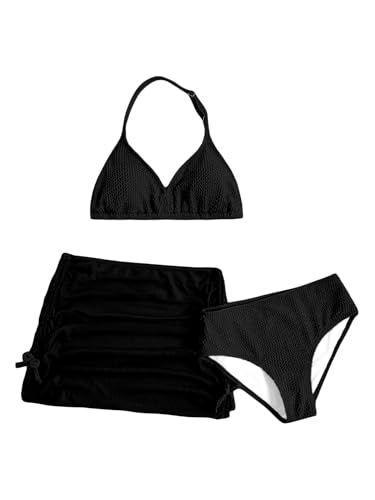 Image of SHENHE Girl's 3 Piece Swimsuits with Cover Up Skirt Halter Triangle Bathing Suits Bikini Set