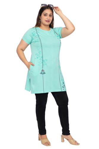 Image of Women Printed Cotton Tshirt with Side Slits & Pocket