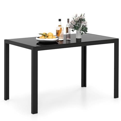 LIFEZEAL Table de Salle à Manger Rectangulaire 120x70x75 cm, Plateau en Verre Trempé avec Pieds Métalliques Robustes, Capacité 90 kg, Style Moderne pour...