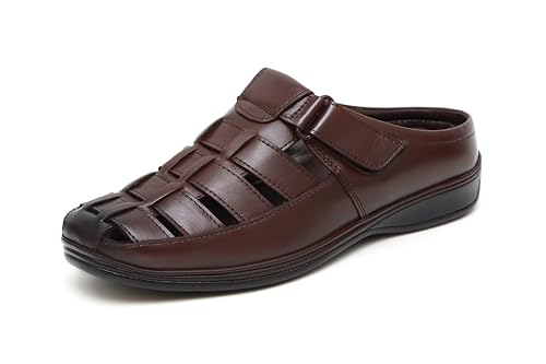 Image of Freesia Genuine Leather Back Open Half Backless Sandals for Men