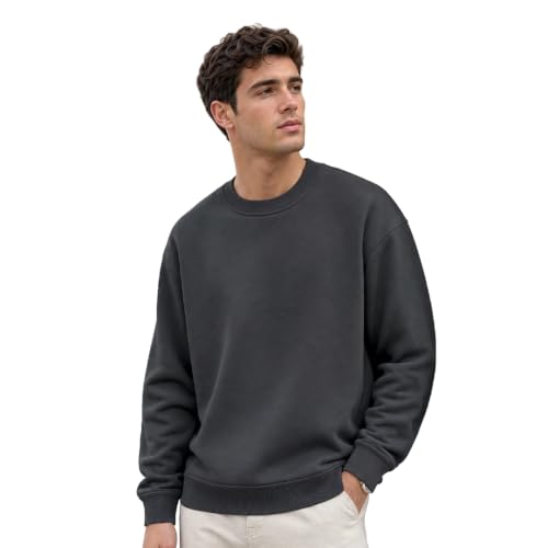 Image of Nobero Oversized Sweatshirts for Man Stylish Crew Neck | 280 GSM Rich Cotton Fleece Solid Oversized Fit Full Sleeve Sweatshirt for Men | Stylish Casual Wear Winter Sweatshirt for Men