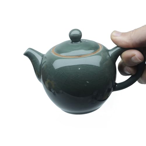 Image of Porcelain Teapot, 9oz Tea Pot Small Teapots Chinese Tradition Ice Crack Glaze Ceramic Tea kettle (Green)