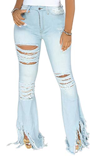 Bell Bottom Jeans for Women Ripped Hole Classic Denim Flare Pants