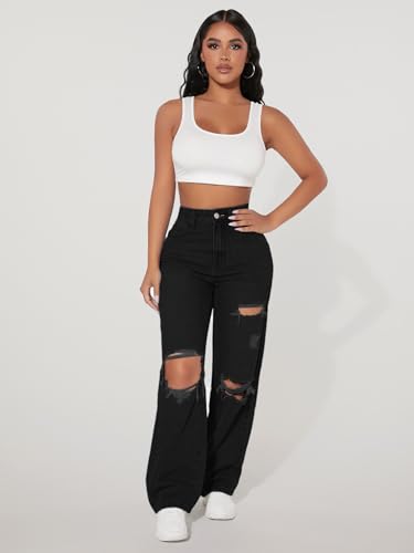 Image of Solid High Waist Ripped Straight Leg Pant & Trouser for Women's & Girl's