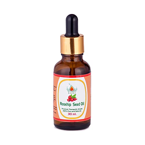 Image of KUNJ Rosehip Seed Oil (Rosa rubiginosa) 30ML - 100% Pure & Natural, Cold Pressed, Undiluted - Therapeutic Grade Oil for Skin Care, Hydration, Anti-Aging & Radiance