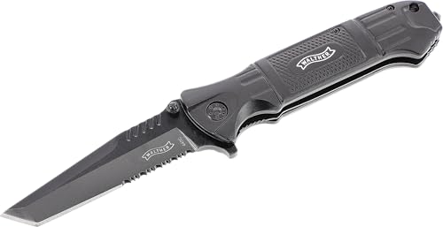 Walther Klappmesser BTTK, 440C Stahl Springmesser mit Glasbrecher, Taschenmesser inkl. Etuie, ideal für Outdoor und Notfälle