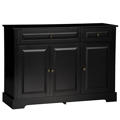 HOMCOM Modern Sideboard Buffet Cabinet with Storage Cupboards, 2 Drawers and Adjustable Shelves for Living Room, Kitchen, Black HOMCOM Modern Sideboard Buffet Cabinet with Storage Cupboards, 2 Drawers and Adjustable Shelves for Living Room, Kitchen, Black