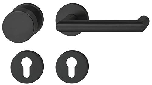 Preisvergleich Produktbild Wechselgarnitur Knopf - Drücker für Feuerschutz-Türen Türdrücker-Garnitur PVD schwarz matt - PDH4106 / PZ-Zylinder / Drückergarnitur für Brandschutz-Türen / 1 Paar - Rosettengarnitur mit Türknopf