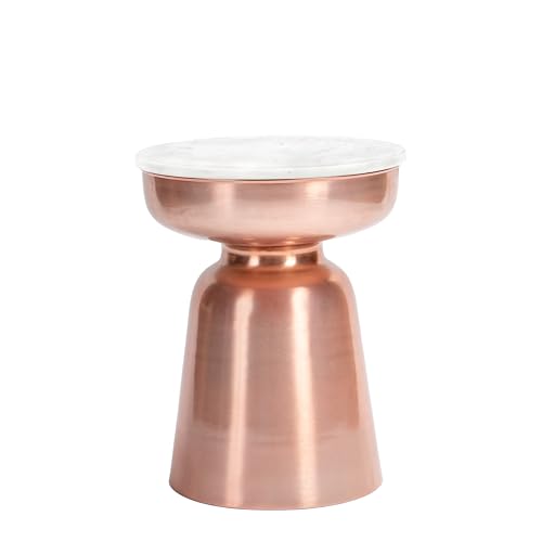Finch Adler Metal Accent Side Table, 16" Genuine Marble Top,