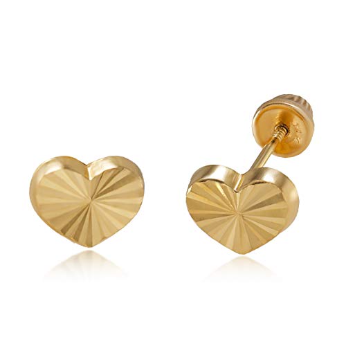 14K Real Yellow Gold Diamond Cut Stud Earrings for Women & Girls - Hypoallergenic for Sensitive Ears for Gifts