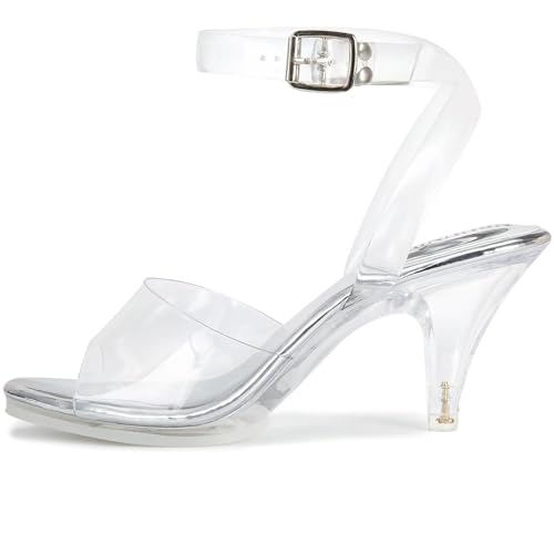 NBUUNBU Clear Heels For Women Ankle Strap Heels Sexy Transparent Platform Strappy Heel Sandals Open Toe Slingback Stiletto Comfy Dress Shoes High Pump Slip On Mules