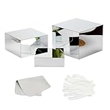 KCGANI Acrylic Silver Mirror Display Riser, 3 Pcs Glossy Silver Risers for Display Food Display Lifter Nesting Display Risers Hollow Bottom, Acrylic Box Rack Perfume Cosmetics Collection Stand