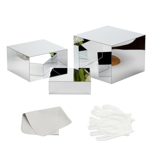 KCGANI Acrylic Silver Mirror Display Riser, 3 Pcs Glossy Silver