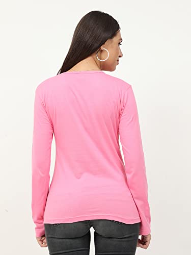 Image of FLEXIMAA Women's Cotton Plain V Neck Full Sleeve T-Shirt