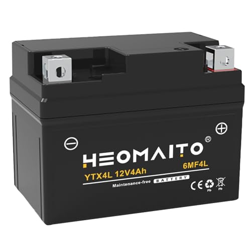 HEOMAITO Lead-Acid Battery YTX4L-BS 12V 4Ah 140 CCA 6MF4L Maintenance-Free Power for AGM Motorcycle Battery Motorcycles 50100 CC ATVs 5090 CC