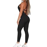 OEAK Damen Sport Jumpsuit Eng Yoga Overall Rückenfrei Ärmellos Playsuits Stretch Jogging Strampler Hosenanzug Trainingsanzug,D Schwarz,S