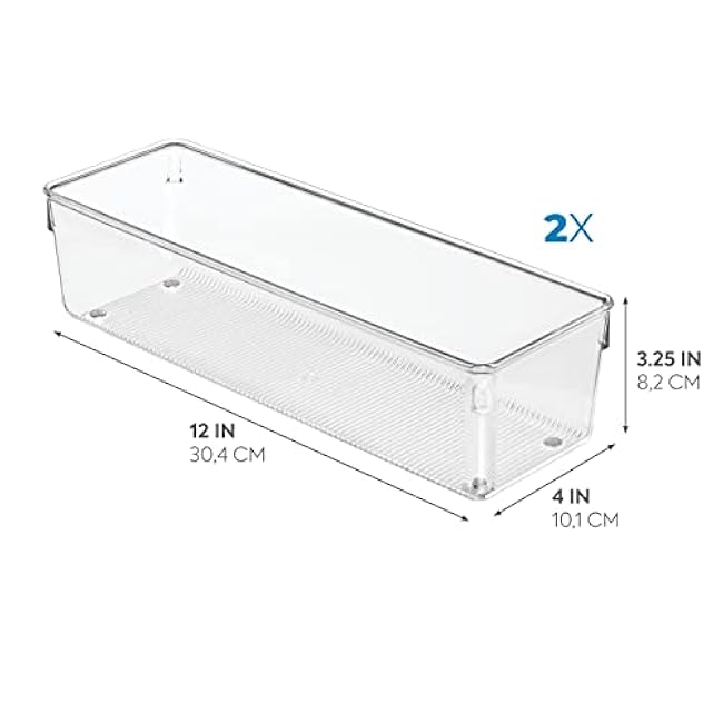 iDesign Utensil Holder and Silverware Organizer for Kitchen Utensils and Countertop Storage, The Linus Collection ¨C Set of 2, 4 x 12 x 3, Clear