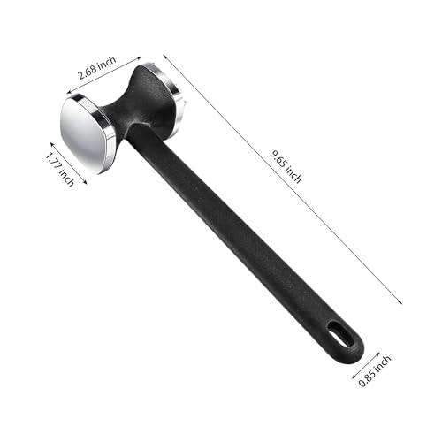 NULIZL Meat Tenderizer, Stainless Steel Meat Tenderiser Hammer, Dual-Sided Heavy Duty, for Steak, Chicken, Pork, Fish 1.97 x 2.95 x 9.6 Black, Silver