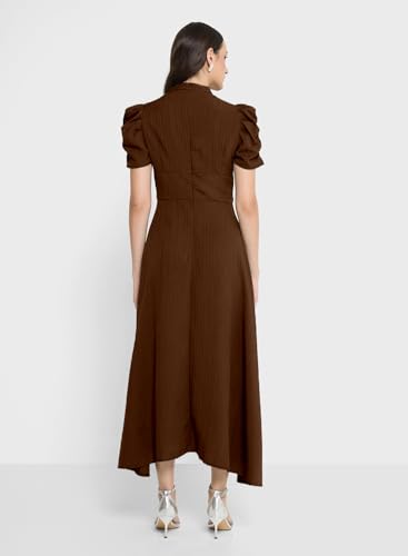 Image of Sugathari Women Women's V-Neck Maxi Dress, A-Line Style, Puff Sleeves, Cinched Waist 246
