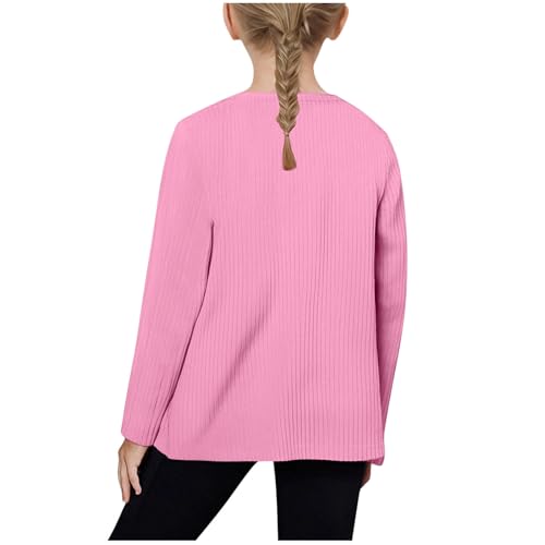 3/4 Sleeve Girls Tops Knit Crewneck Loose Fit Cute Shirts Dressy Casual Solid Color Blouses 2025 Trendy Kids Tees3