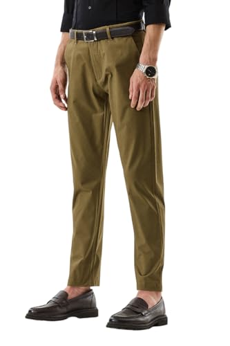 Image of SNITCH Men Chinos | Slim Fit Mid Rise Solid Pattern | Cotton Blend with Medium Stretch & Smooth Texture | Button & Zip Closure for Casual & Street Wear