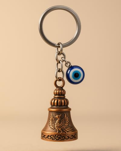 Image of Tiny Tim Guardian Bell with Evil Eye Charm - Protective Motorcycle & Car Accessory - Tibetan-Inspired Design - Wards Off Negative Energy - Ideal Gift for Bikers & Travelers