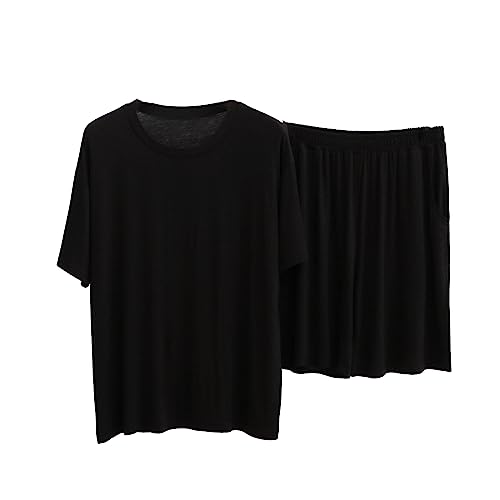 Men's Modal Pjs Set Short Sleeve Crew Neck Lounge Set Sleepwear Elastic Waist Lightweight Pajama Set